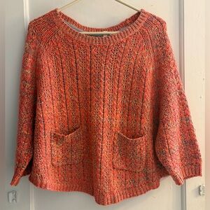 Anthropologie MOTH Neon Marled Dolman Sweater 3/4 Sleeves Front Pockets Size S